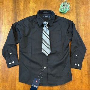 Chaps Black Dress Shirt w/ Gray Clip-On Tie | Boys Size 4 | NWT
